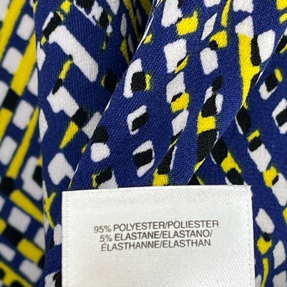 Anne Klein Layered Look Drape Front Shirt Womens Size Medium Blue Yellow - Picture 6 of 6